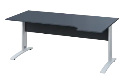 ERK 28 - 184 stůl kancelářský, rohový, pravý, kovová podnož bílá, deska 25 mm, široký 1800 mm, antracit